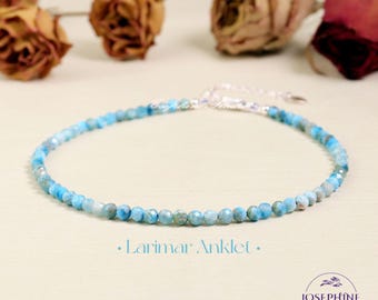 AA Grade Larimar Anklet, 2mm Faceted Tiny Crystal Beads Anklet, Minimalist Women Bracelet Anklet, Healing Dainty Stone Anklet, Delicate Gift
