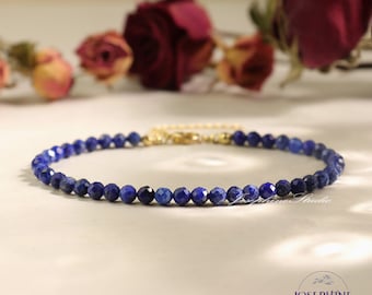 Women Blue Friendship Bracelet, Natural Lapis Lazuli , Minimalist Dainty Delicate Gemstone Bracelet, Couples Gift, September Birthstone