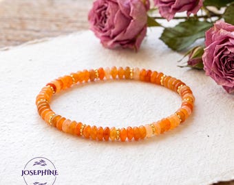 Carnelian Rondelle Beads Stretch Bracelet for Women, Healing Crystal Jewelry for Daughter Mother Her