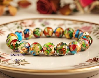 Pulsera de jaspe sedimento marino Galaxy, pulsera elástica de piedras preciosas con cuentas redondas de 10 mm, pulsera calmante de meditación curativa para mujeres y hombres, regalo