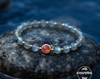 6mm Beads Moonstone Strawberry Rose Quartz Stretch Bracelet, Healing Dainty Women Bracelet , Gift for her