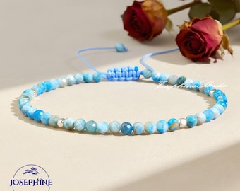 AA Grade Larimar Bracelet, Real Larimar Blue Crystal Gems Faceted Tiny Beads Bracelet, Dainty Minimalist Bracelet for Women, Healing Jewelry