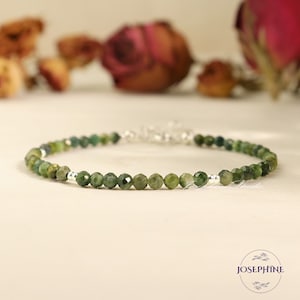 Green Tourmaline 3mm Beads Crystal Bracelet, Minimalist Dainty Tiny Beads Gemstone Bracelet in Sterling Silver, Healing Protection Jewelry