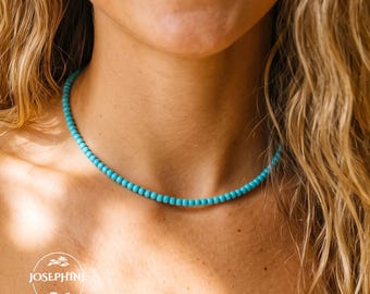 Natural Turquoise 3mm Gemstone Beaded Minimalist Women Choker, Gemstone Dainty Layering Beaded Necklace, Crystal Bohemian Boho Choker, Gifts
