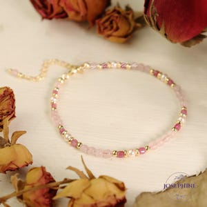 Natural Rose Quartz & Pink Tourmaline Bracelet, 3mm Subtle Gemstone Beaded Crystal Dainty Bracelet, Healing Bracelet, October Birthstone