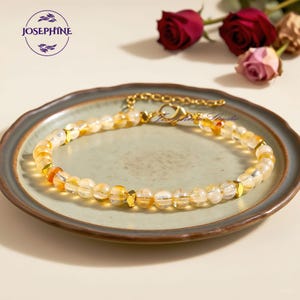 Natural Citrine Bracelet, 4mm Round Beads Skinny Gemstone Stacking Women Bracelet, Healing Balance Inner Peace Lucky Women Bracelet Gift