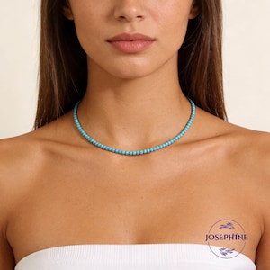 Natural Turquoise 3mm Gemstone Beaded Minimalist Women Choker, Gemstone Dainty Layering Beaded Necklace, Crystal Bohemian Boho Choker, Gifts