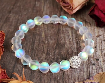 Angel Aura Quartz 8mm Beads Stretch Bracelet, Healing Protection Balance Bracelet, Crystal Gemstone Bracelet Gift, Women Bracelet