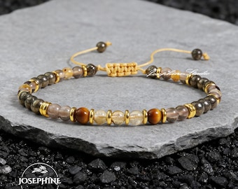 Pyrit, Citrin & Tigerauge verstellbare Herren Damen Armband, Geschenk für ihn sie, am besten für Mann, Vater, Heilung Schutz Armband