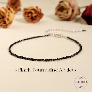 Black Tourmaline Anklet, 2mm Tiny Beads Natural Gemstone Anklet, Healing Reiki Balance Protection Anklet, Boho Style Minimalist Women Anklet