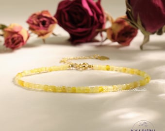 Yellow Opal Bracelet, 3mm Square Beads Minimalist Dainty Bracelet, Healing Inner Peace Calming Bracelet, Gift for her