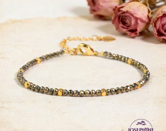 Natural Pyrite 2mm Bead Women Bracelet, Minimalist Dainty Gemstone Beaded Simple Bracelet, Healing Protection Calming Bracelet, Gift for her