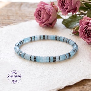 Aquamarin & Hämatit Perlen Frauen Armband, Heilung Balance Innerer Frieden beruhigende Kristalle Armband, tolles Geschenk für Frauen, Stretch Armband