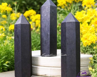 Generatore/obelisco di shungite naturale, torre di pietre preziose nere di shungite da 3-4", bacchetta di cristallo per chakra curativi, regalo di decorazione per la casa