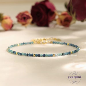 Minimalist Dainty Beads Gemstone Bracelet Gold Filled Bracelet, Blue Tourmaline 2mm Beads Crystal Bracelet, Healing Meditation Protection