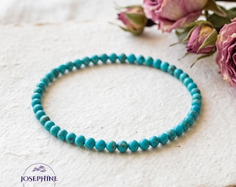 4mm Turquoise Round Beads Stretch Women Bracelet, Healing Protection Blue Stone, Gift for her