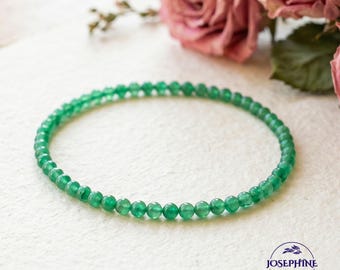 Natural 4mm Emerald Beaded Stretch Bracelet, May Birthstone Jewelry, Handmade Bracelet, Gift for Her
