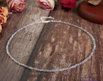 Natural Labradorite Gemstone Beaded Minimalist Choker, 4mm Round Dainty Gemstone Necklace, Crystal Choker, Healing Choker Gift for Women