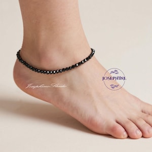 Black Obsidian Anklet, 2mm Tiny Beads Natural Black Stone Anklet, Healing Protection Strength Anklet, Boho Style Minimalist Women Anklet
