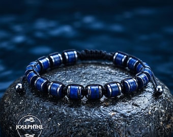Lapis Lazuli & Hematite Bracelet for Women Men, Hand Braided Adjustable Unisex, Healing Balance Jewelry