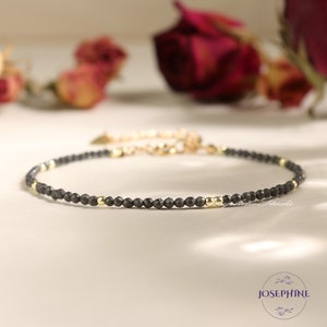 Dainty Shungite Tiny Beads Gemstone Bracelet, Healing Balance Protection Inner Peace Bracelet, Minimalist Simple Elegant Bracelet for Women