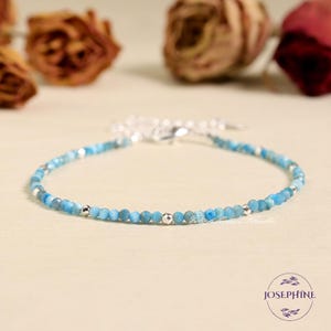 Dainty Larimar Tiny Beads Gemstone Bracelet, Healing Balance Inner peace  Bracelet, Minimalist Simple Delicate Bracelet for Women, Gifts