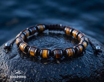 AA Grade Tiger's Eye & Hematite Bracelet for Women Men, Hand Braided Adjustable Size Bracelet, Healing Protection Jewelry
