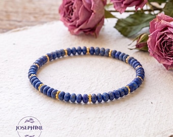 Lapis Lazuli Bracelet for Women, Rondelle Stone Beads, Healing Crystal Jewelry, Christmas Birthday Gift
