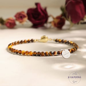 Dainty Minimalist Tiger Eye Gemstone Beaded Bracelet, Small Beads Bracelet for Women, Healing Meditation Strength Protection Bracelet, Gift