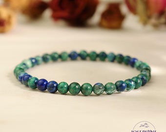 Azurite & Malachite Bracelet, 4mm Round Beaded Stretch Gemstone Bracelet, Dainty Crystal  Layering Stacking Bracelet, Healing Bracelet Gift