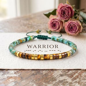 Afrikanischer Türkis Tigerauge Krieger Morsecode Armband -Heilstein Schmuck