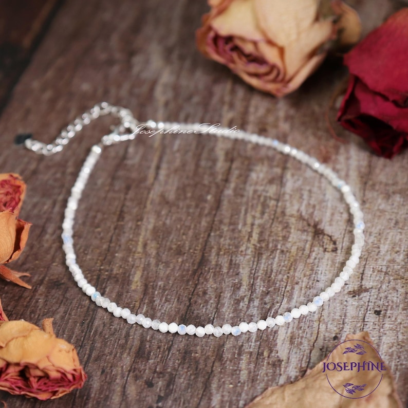 Blue Flash stone, moonstone anklet