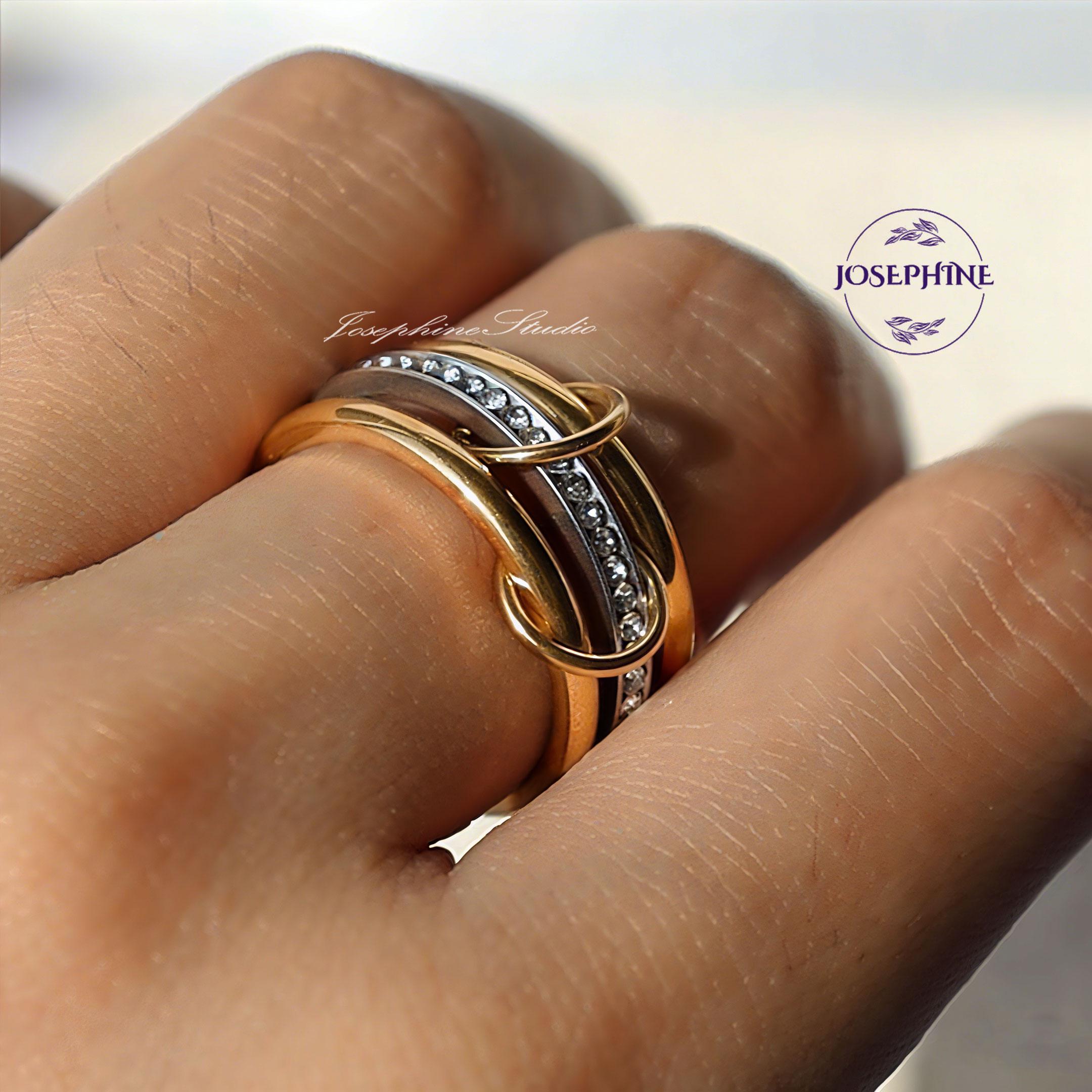 VCCKNB Anello Multi-Link Trinity Oro E Argento Con Zirconi CZ - Anello Eternità A Maglie Intrecciate, Placcato Oro 14k, Ipoallergenico, Regalo Donna - 4