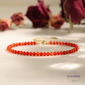 Minimalist Dainty Red Crystal Bracelet for Women, Natural Carnelian 3mm Beads Crystal Bracelet, Healing Calming Bracelet, Gifts