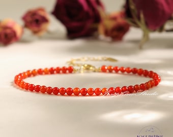 Minimalist Dainty Red Crystal Bracelet for Women, Natural Carnelian 3mm Beads Crystal Bracelet, Healing Calming Bracelet, Gifts