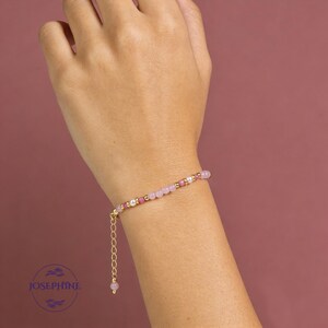 Natürliches Rosenquarz- und rosa Turmalinarmband, 3 mm subtile Edelsteinperlen, zierliches Kristallarmband, Heilarmband, Oktober Geburtsstein Bild 5