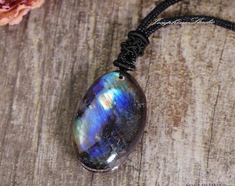 Labradorite Pendant Necklace, Genuine Labradorite Adjustable Necklace, Healing Meditation Chakra Balance Necklace, Crystal Gift for him her