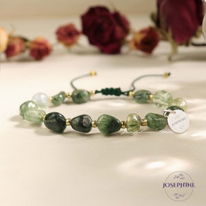 Moss Agate Bracelet, Hand Braided Gemstone Green Crystal Adjustable Bracelet for Women, Healing Meditation Balance Calming Bracelet, Gifts
