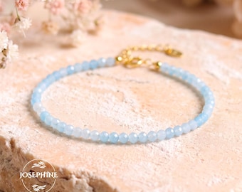 Pulsera sencilla y delicada con cuentas de aguamarina, pulsera minimalista con cuentas de piedras preciosas naturales para mujer, pulsera calmante para meditación y sanación.