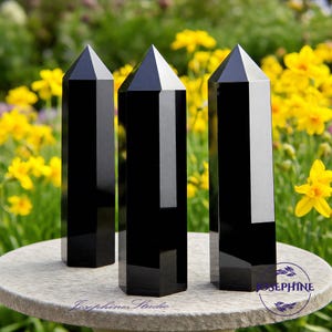 Black Obsidian Crystal Tower Wands, Crystal Tower Point Topaz,  Healing Crystal Reiki Chakra Meditation Energy Obelisk, Home Decor Ornament