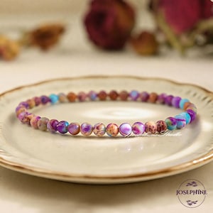 Joias de cristal de pedras preciosas, pulseira de jaspe de sedimento do mar da galáxia, pulseira elástica delicada de contas pequenas de 4 mm, pulseira de equilíbrio de meditação de cura