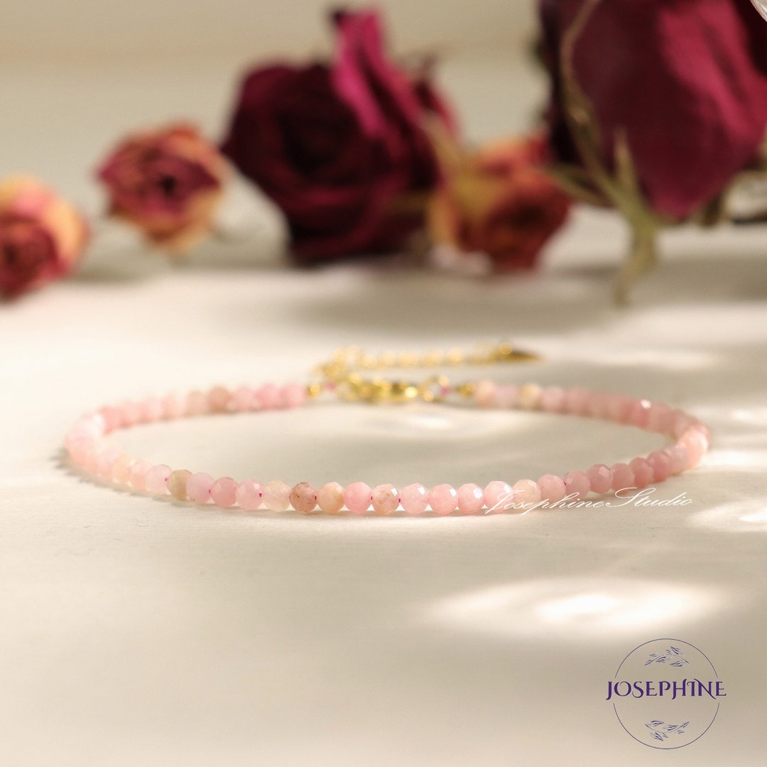 Natural Opal Tiny Beads Bracelet – Sterling Silver, Healing Reiki, Dainty Women's