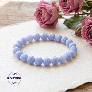 Blue Lace Agate Bracelet, 8mm Tube Beads Natural Gemstone Crystal Stretch Bracelet, Healing Empath Protection Inner Peace Bracelet, Gifts