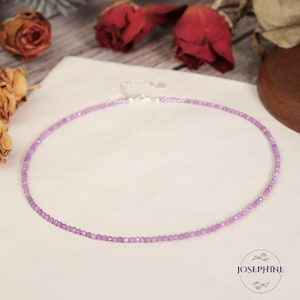 Tiny Lepidolite Beaded Minimalist Choker, 2mm Tiny Small Purple Natural Gemstone Beads Necklace, Waterproof Crystal Choker, Healing Jewelry