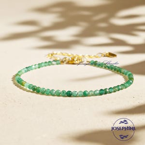 Green Emerald Bracelet, 3mm Faceted Beads Handmade Minimalist Bracelet, Healing Empath Protection Infused Reiki Bracelet for Anxiety Relief