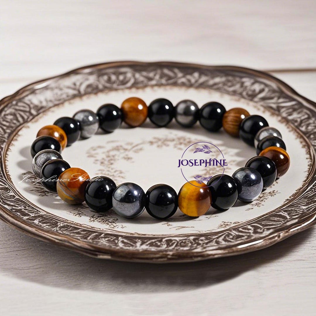 Set Di 4 Bracciali Reiki DouVei – Occhio Di Tigre, Ossidiana Ed Ematite, Protezione Potere