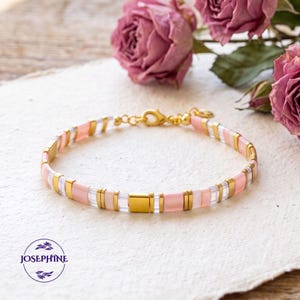 Miyuki Tila Frauen Rosa Armband Fußkettchen, Sommer Surfer Armband Anklet, Boho Style Wasserdicht Einstellbar Armband Armreif zum Stapeln