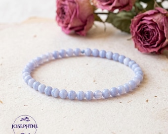 Blue Lace Agate 4mm Round Beads Crystal Stretch Bracelet for Stacking, Healing Inner Peace Balance Boho Bracelet