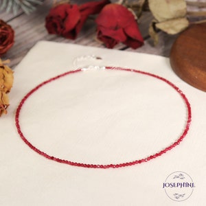 Red Spinel Tiny Gemstone Beaded Minimalist Choker, Small Natural Red Gemstone Bead Necklace, Crystal Boho Style Choker, Healing Jewelry Gift