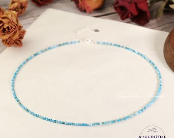 Kleine Larimar edelsteen kralen minimalistische choker, kleine natuurlijke blauwe edelsteen kralen ketting, waterdichte kristallen choker, genezende sieraden cadeau